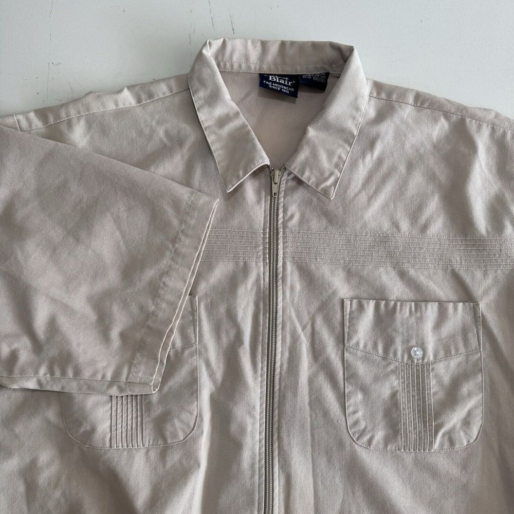 Vintage John Blair Beige Zip Up‎ Short Sleeve Shirt / Jacket Mens XL
